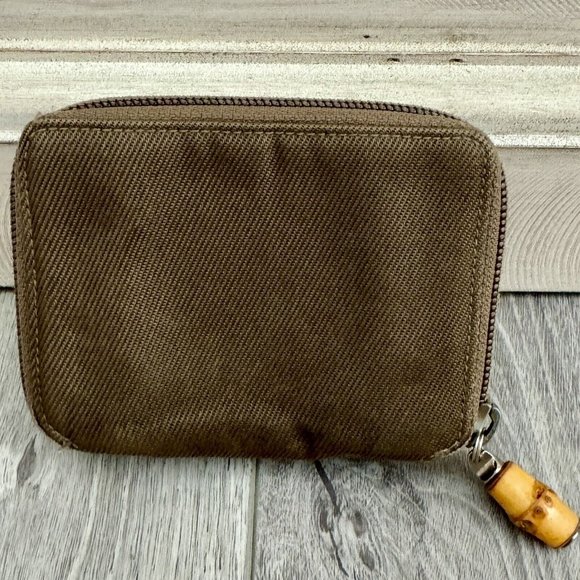 Gucci Bamboo Small Wallet Khaki Color Leather & Canvas Excellent Condition - Picture 12 of 16